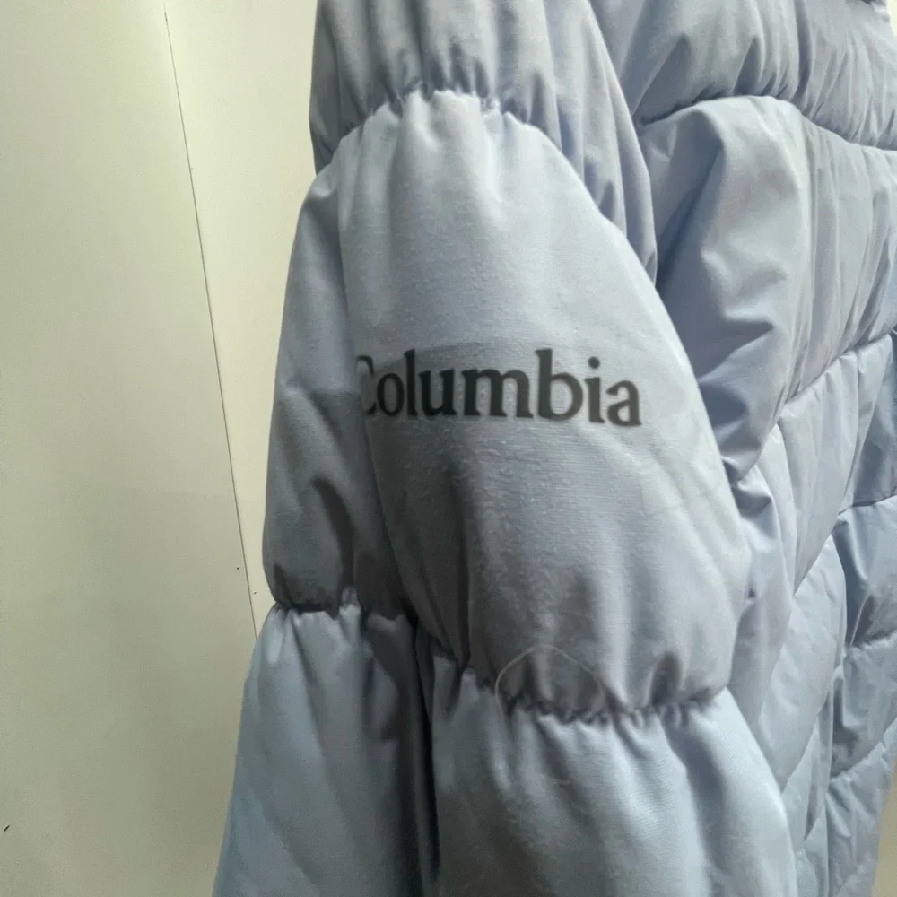 Girls' Light Blue Quilted Puffer Jacket with Faux Fur Trim‎ Hood
